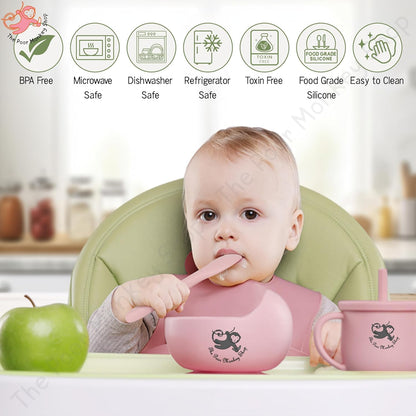 Poor-Monkey-Shop 15 Pc Baby Feeding Set | BPA-Free Food-Grade Silicone | Bib, Whale Shaped Suction Plate, Suction Bowl, Forks & Spoons, Cup, Fruit Feeder, and Much More | Safe for Babies & Toddlers