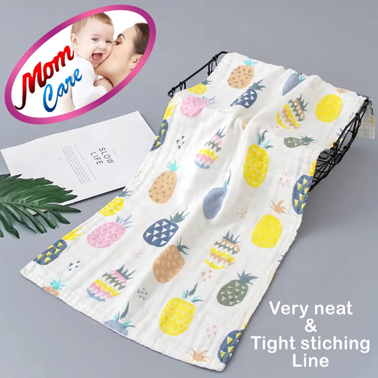 MOM CARE Muslin Cotton Face Towels For Newborn Baby Extra Soft Hankies Reusable Napkins For Infants Toddlers (Pack Of 5) White, 500 TC