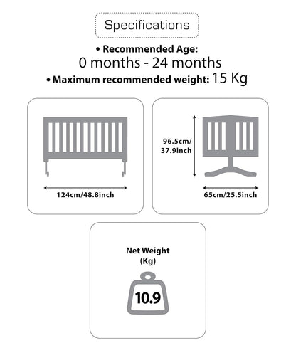 LuvLap C-50 Baby Wooden Cot with Mosquito Net, EN certified Baby Furniture suitable for new born to 12 month, without mattress (Cherry Red)
