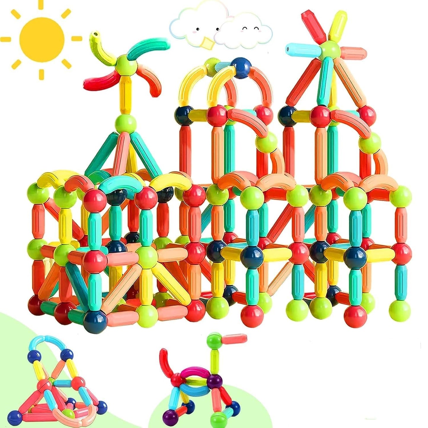 TOYTASTIC Learning Boys Girls Toys Age 4-5,Magnetic Game and Rods Set Educational Magnet Stick and Ball Game,Kids Toys for 3+ Yers
