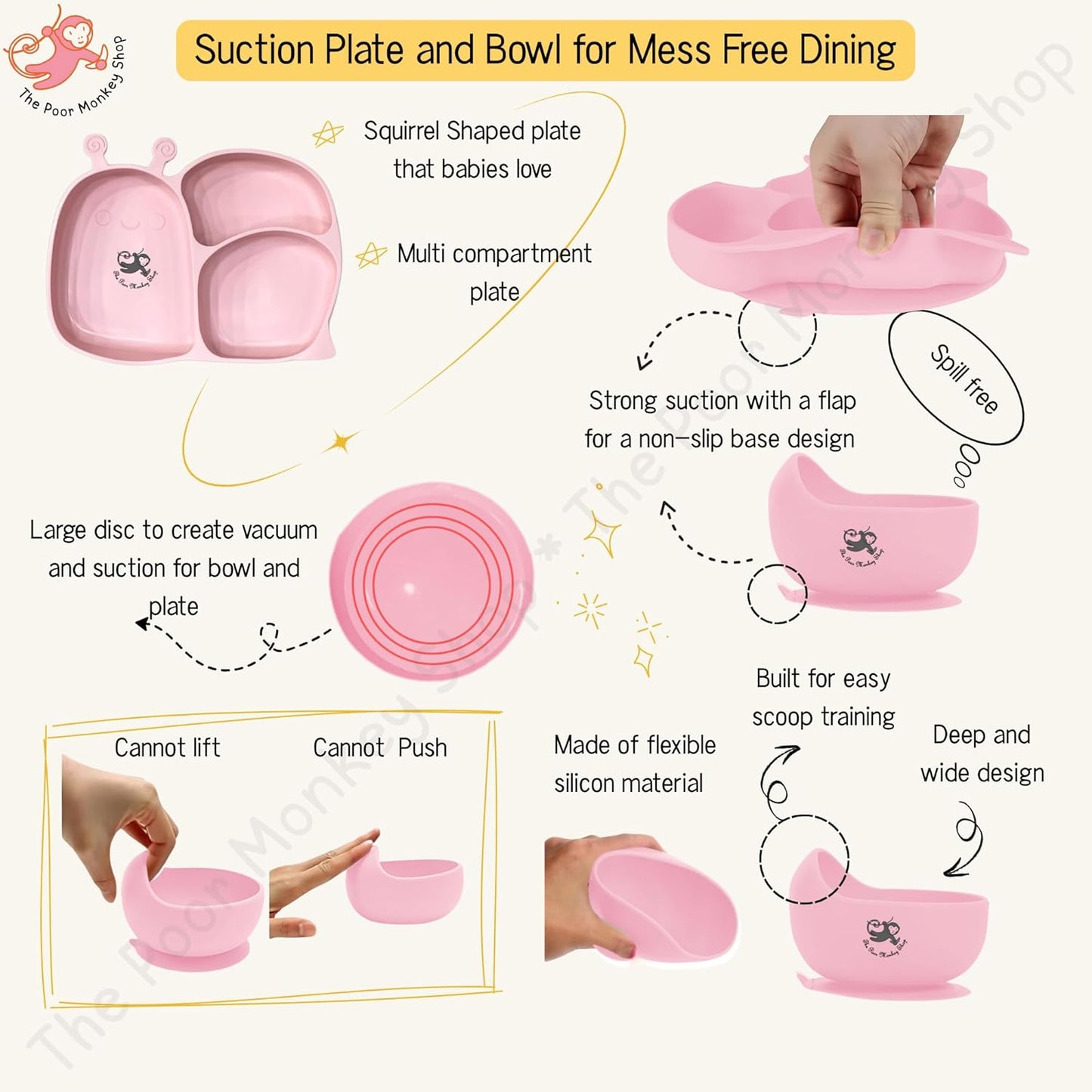 Poor-Monkey-Shop 15 Pc Baby Feeding Set | BPA-Free Food-Grade Silicone | Bib, Whale Shaped Suction Plate, Suction Bowl, Forks & Spoons, Cup, Fruit Feeder, and Much More | Safe for Babies & Toddlers