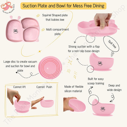 Poor-Monkey-Shop 15 Pc Baby Feeding Set | BPA-Free Food-Grade Silicone | Bib, Whale Shaped Suction Plate, Suction Bowl, Forks & Spoons, Cup, Fruit Feeder, and Much More | Safe for Babies & Toddlers