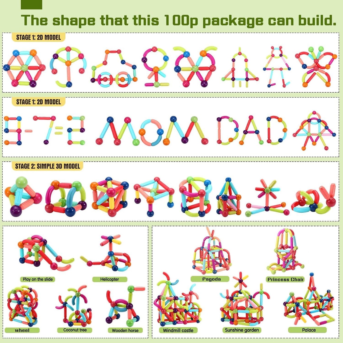 TOYTASTIC Learning Boys Girls Toys Age 4-5,Magnetic Game and Rods Set Educational Magnet Stick and Ball Game,Kids Toys for 3+ Yers