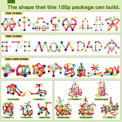 TOYTASTIC Learning Boys Girls Toys Age 4-5,Magnetic Game and Rods Set Educational Magnet Stick and Ball Game,Kids Toys for 3+ Yers