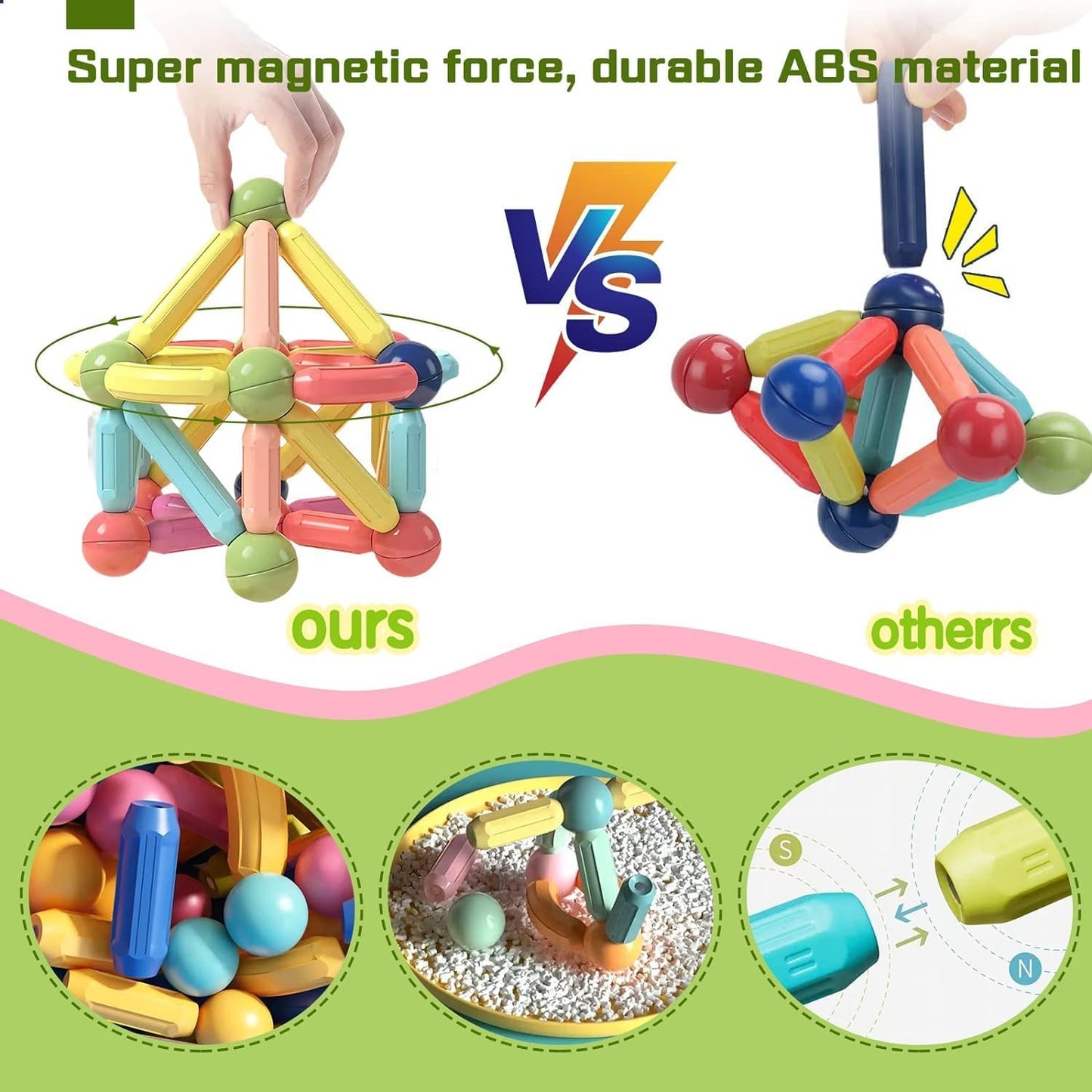 TOYTASTIC Learning Boys Girls Toys Age 4-5,Magnetic Game and Rods Set Educational Magnet Stick and Ball Game,Kids Toys for 3+ Yers