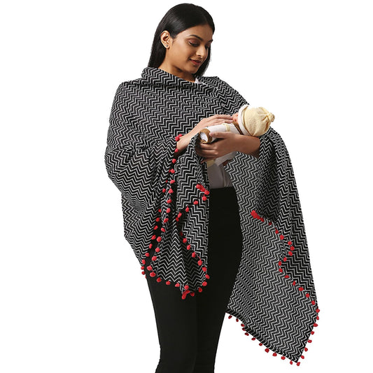 AHOY BABY Nursing Cover For Feeding Mom-Breastfeeding Mother Apron-3 In 1 Use As Shawl, Pure Cotton And Breathable-Pre & Post Pregnancy Essentials,1 Count,Black