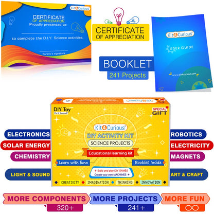 Kit4Curious Super Kit 100 Items in a kit – Science & Fun Innovation Kit with Instruction Manual for 100 Projects