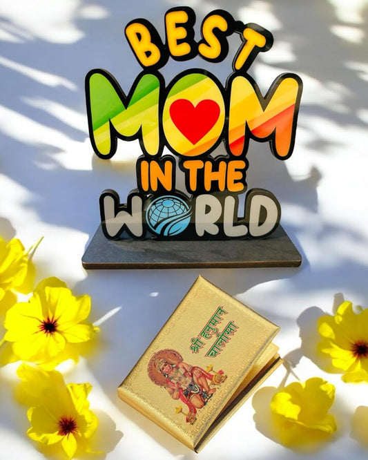 WARMINGO DE Best Mom in The World Wooden Trophy Gift for Mother or Maa Best Gift for Mom (Multicolor 6 x 5.5 Inches)