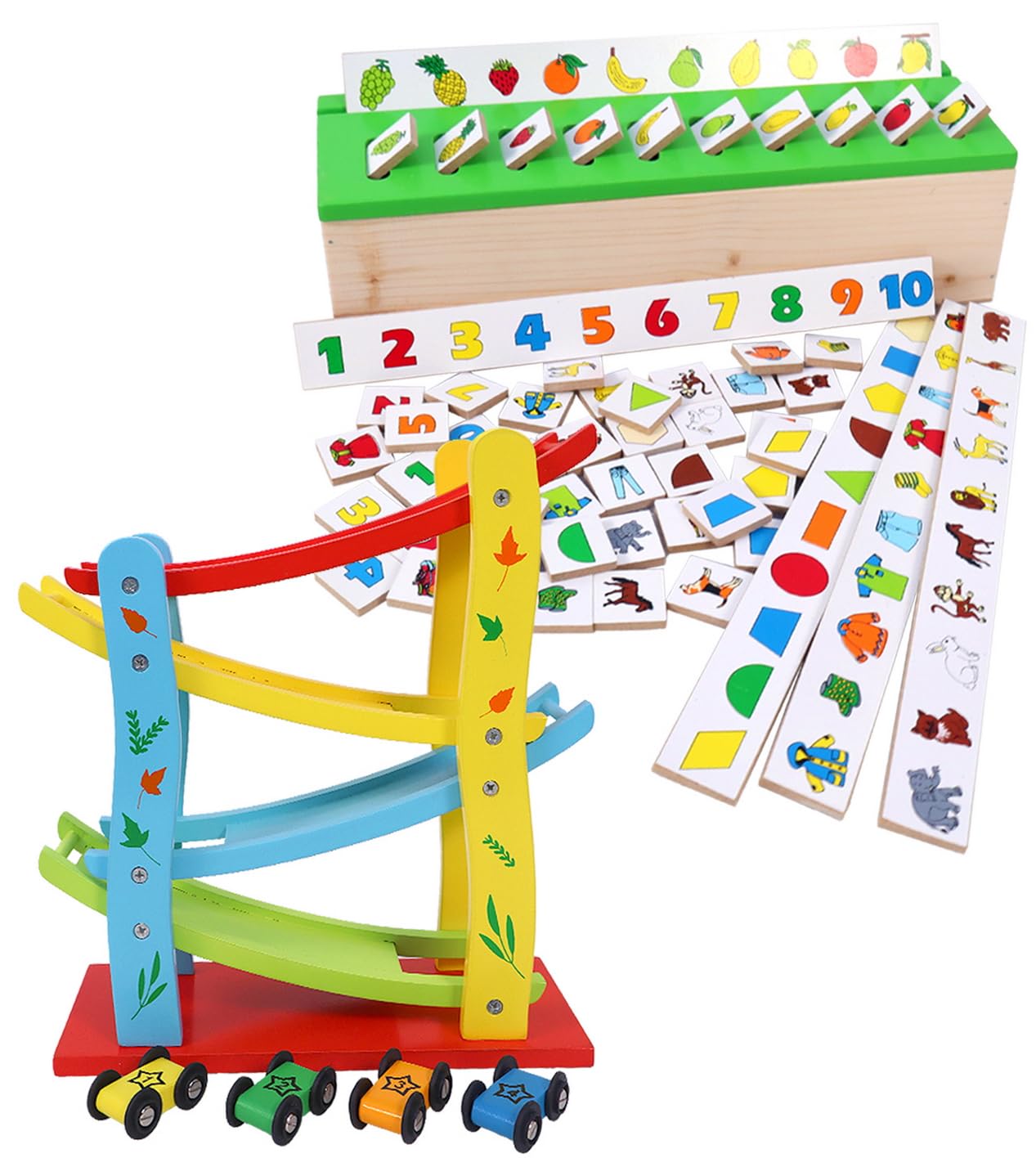 Toyshine Pack of 2 Wooden Monstessori Box | Wooden Classification Box and Ramp Race | Gift Present for 2-5 Years Boy Girl Toddler Toy