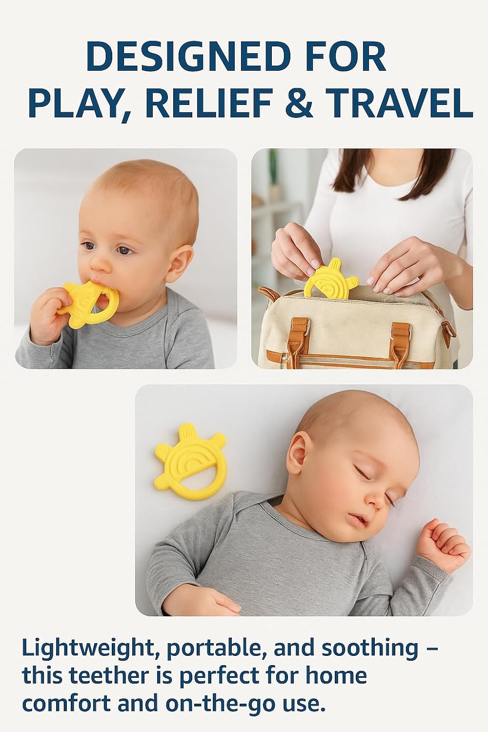Shark Doo Doo® Teether Toy for 2+ Months Baby (Sun Teether) – BPA-Free Silicone Teether for Infants & Toddlers – Soft, Textured, Gum Soothing – Safe, One-Piece Mold for Teething Relief