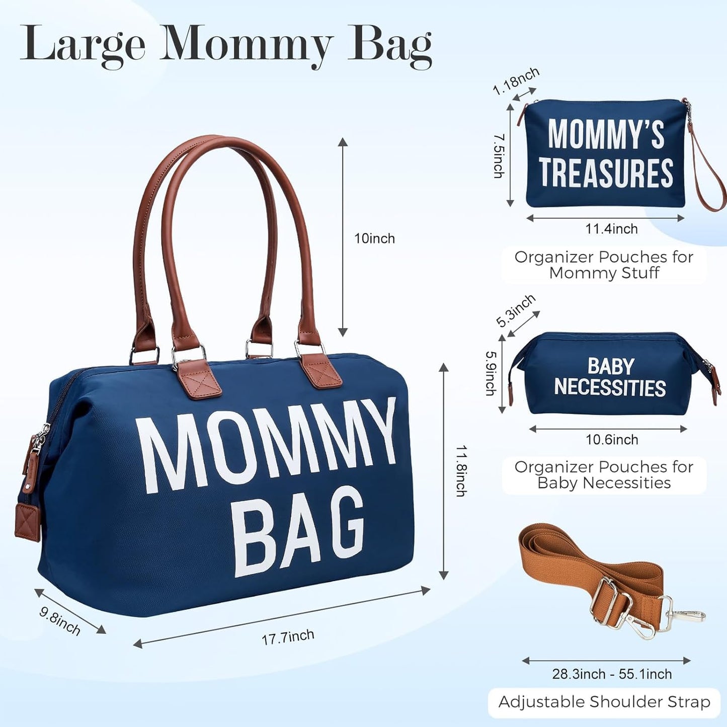 Dravina Diaper Bag for Moms, 5-Piece Set with Changing Pad, Pacifier Holder, 2 Storage Pouches & Luggage Sleeve, Stylish Maternity Backpack for Travel, Baby Essentials Organizer