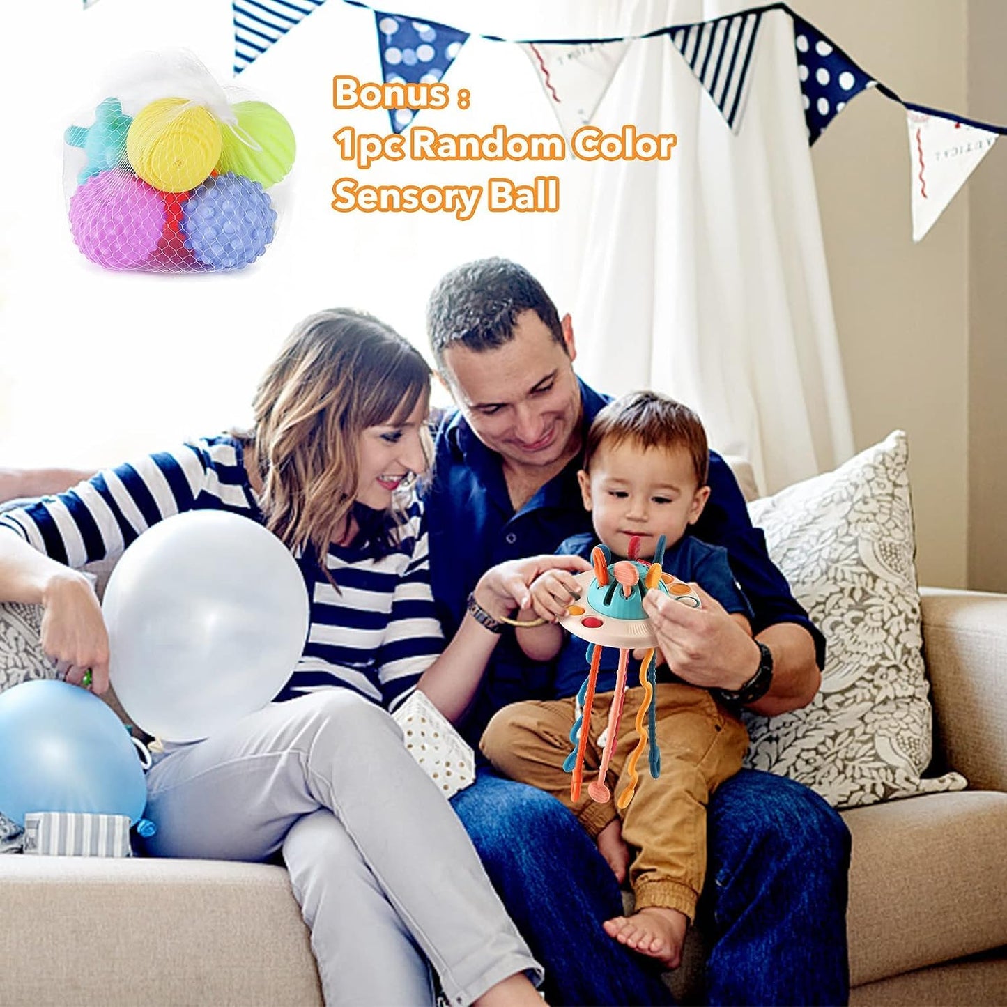 Kidology Pull String Teething Toy for Babies 6+ Months | Sensory Teether & Fine Motor Skills Activity | Montessori Toys for Baby Girls & Boys | Travel-Friendly, Food-Grade Silicone for Toddlers | UFO