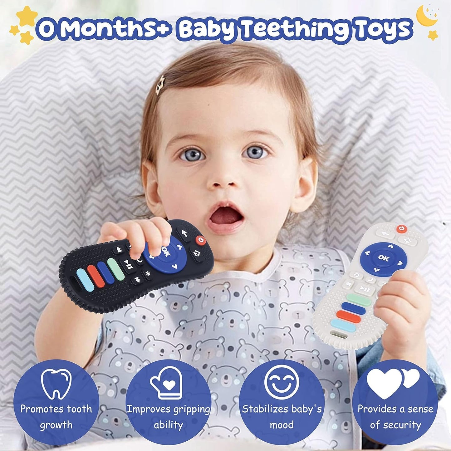 TEC TAVAKKAL Silicone Remote Teether For Baby, Remote Teether For 3+ Months And 6 To 12 Months Baby, Helps Biting Skills Development, Colour & Shape Recognition, Teething Toys For Babies And Toddlers Black