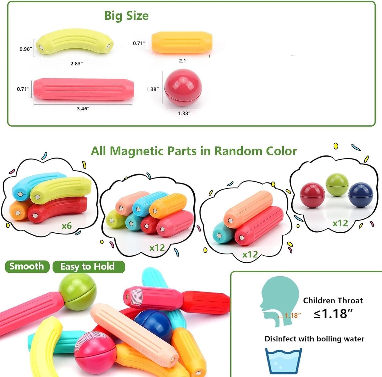 TOYTASTIC Learning Boys Girls Toys Age 4-5,Magnetic Game and Rods Set Educational Magnet Stick and Ball Game,Kids Toys for 3+ Yers