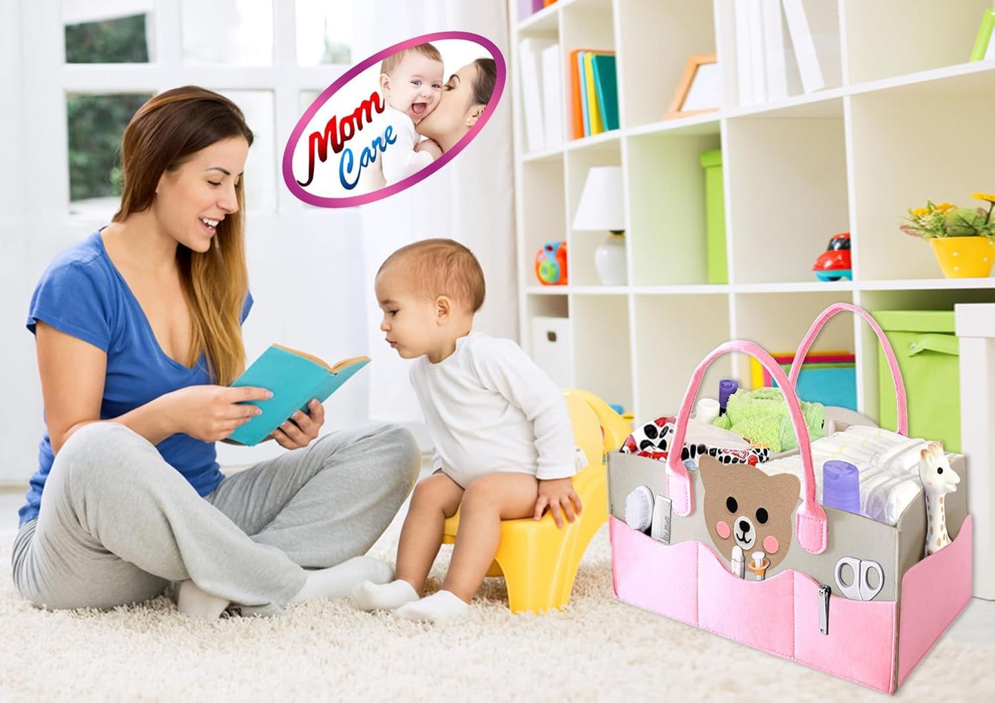 MOM CARE Baby Diaper Storage Organizer Nappies Bag For Mother Stylish Storage Bag For All Newborn Baby Products Nursery Basket -Pink