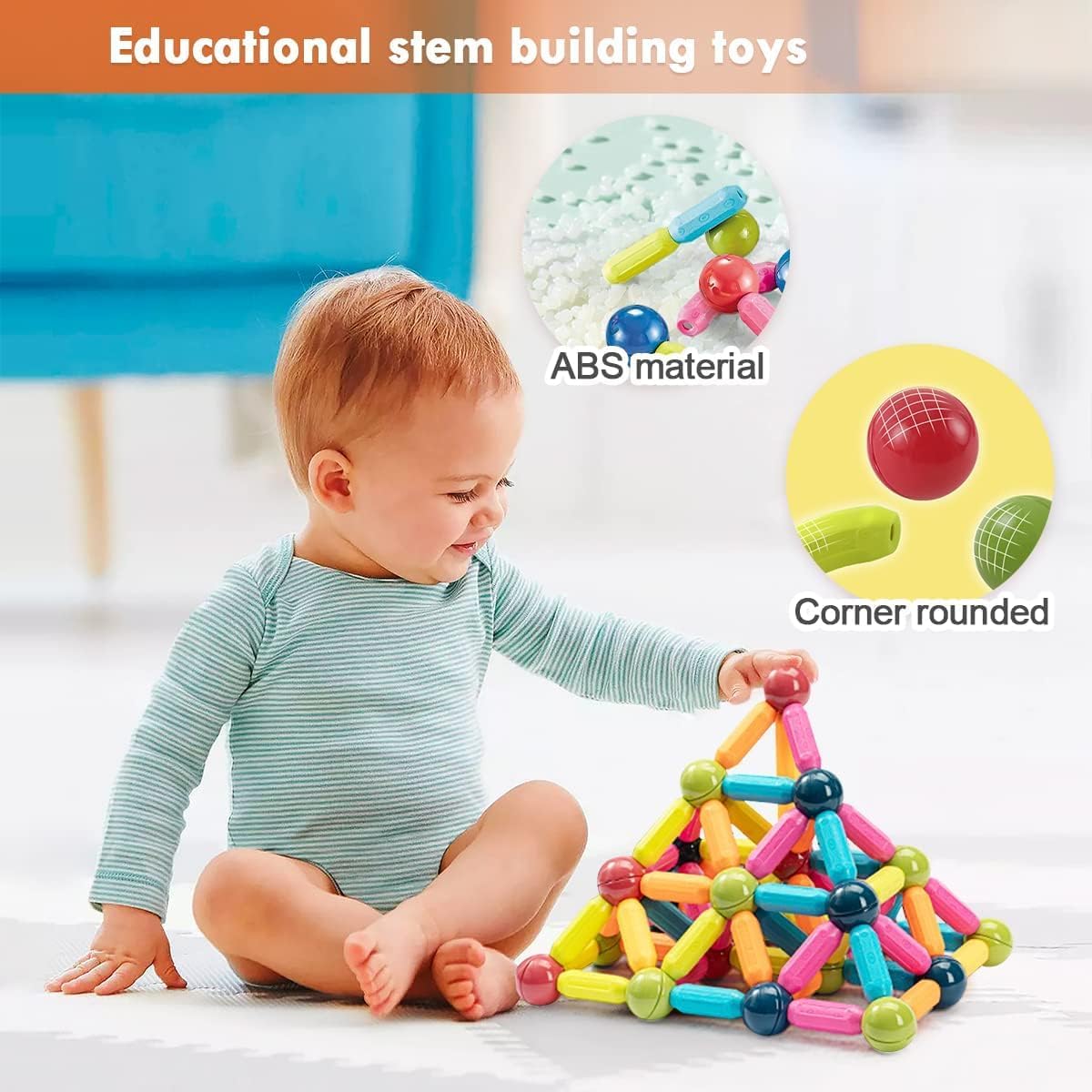 TOYTASTIC Learning Boys Girls Toys Age 4-5,Magnetic Game and Rods Set Educational Magnet Stick and Ball Game,Kids Toys for 3+ Yers