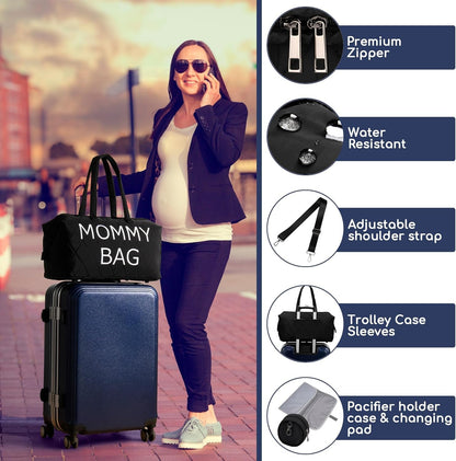 Dravina Diaper Bag for Moms, 5-Piece Set with Changing Pad, Pacifier Holder, 2 Storage Pouches & Luggage Sleeve, Stylish Maternity Backpack for Travel, Baby Essentials Organizer