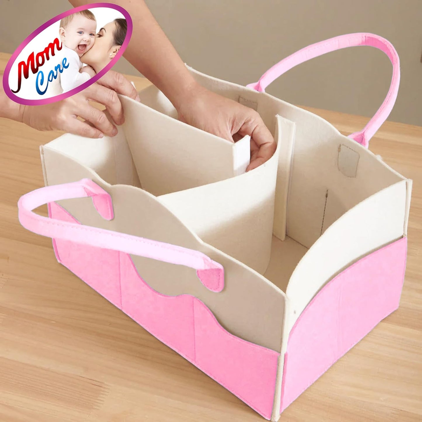 MOM CARE Baby Diaper Storage Organizer Nappies Bag For Mother Stylish Storage Bag For All Newborn Baby Products Nursery Basket -Pink
