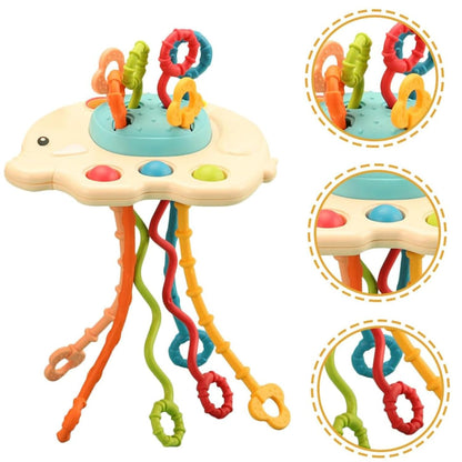 Kidology Pull String Teething Toy for Babies 6+ Months | Sensory Teether & Fine Motor Skills Activity | Montessori Toys for Baby Girls & Boys | Travel-Friendly, Food-Grade Silicone for Toddlers | UFO