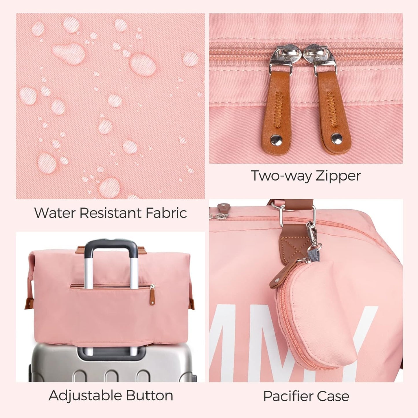 Dravina Diaper Bag for Moms, 5-Piece Set with Changing Pad, Pacifier Holder, 2 Storage Pouches & Luggage Sleeve, Stylish Maternity Backpack for Travel, Baby Essentials Organizer