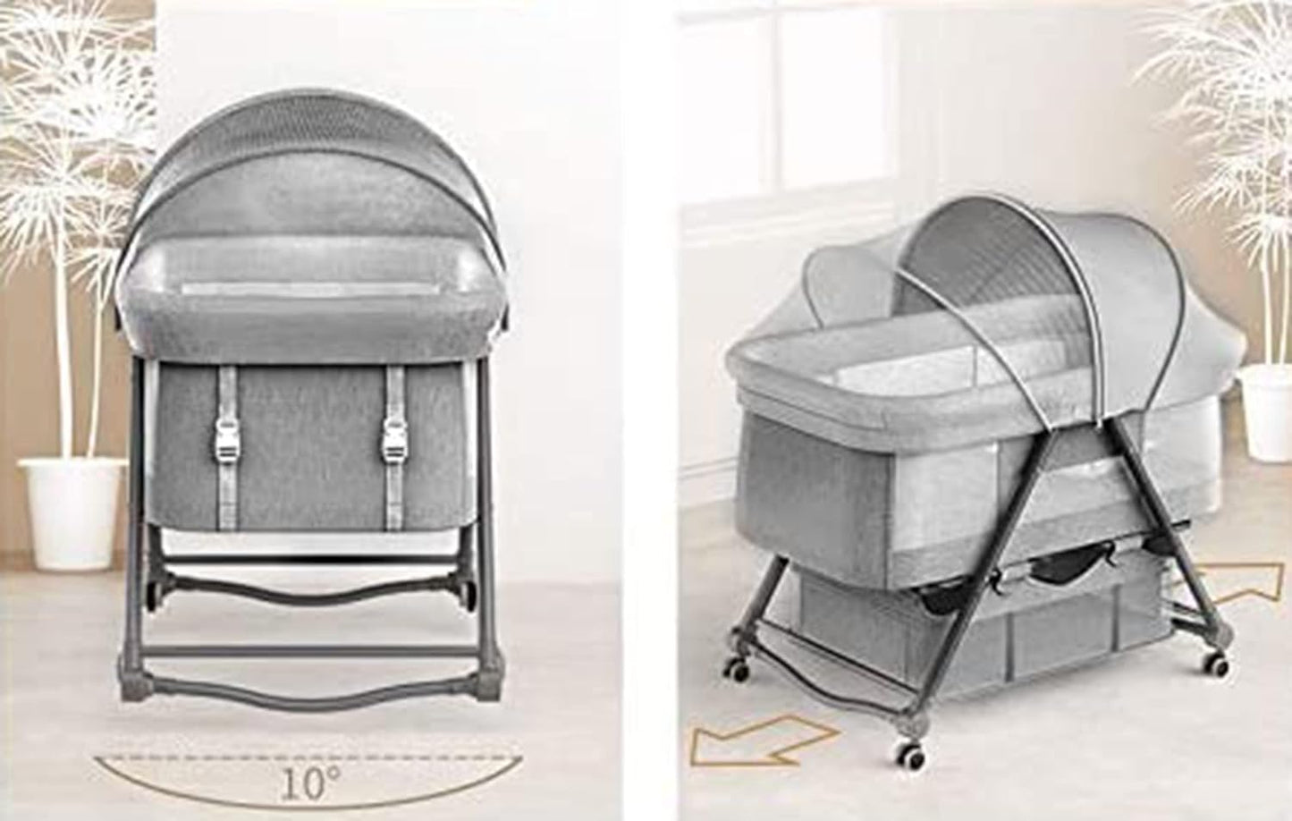 House of Quirk Cradle Crib Baby Rack, Foldable, No Assembly Required, Comes With Casters, Convenient Storage, Adjustable, Breathable, Washable, Newborn 0 Months And Up,(93 X 55 X 77 Cm, Grey) Aluminum