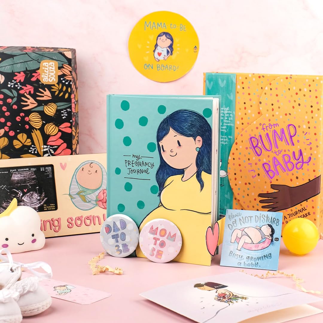Alicia Souza | Pregnancy Journal Bump Box | Pregnancy Planner + Sticker Book + 20 Milestone Cards + Bookmark | Maternity Diary, Memories Keeper, Trimester Tracker, Gift for New Mom, Pregnancy Gifts
