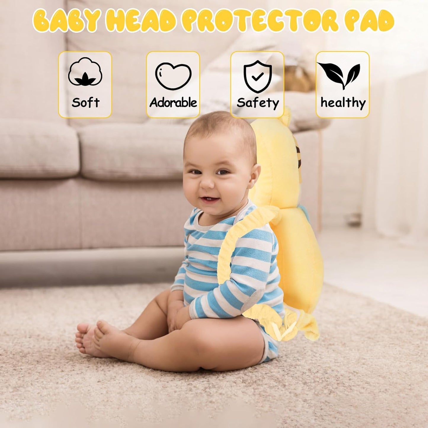 Baby Head Protection Backpack - Soft & Comfortable, Cute Cartoon Design, Pink Butterfly