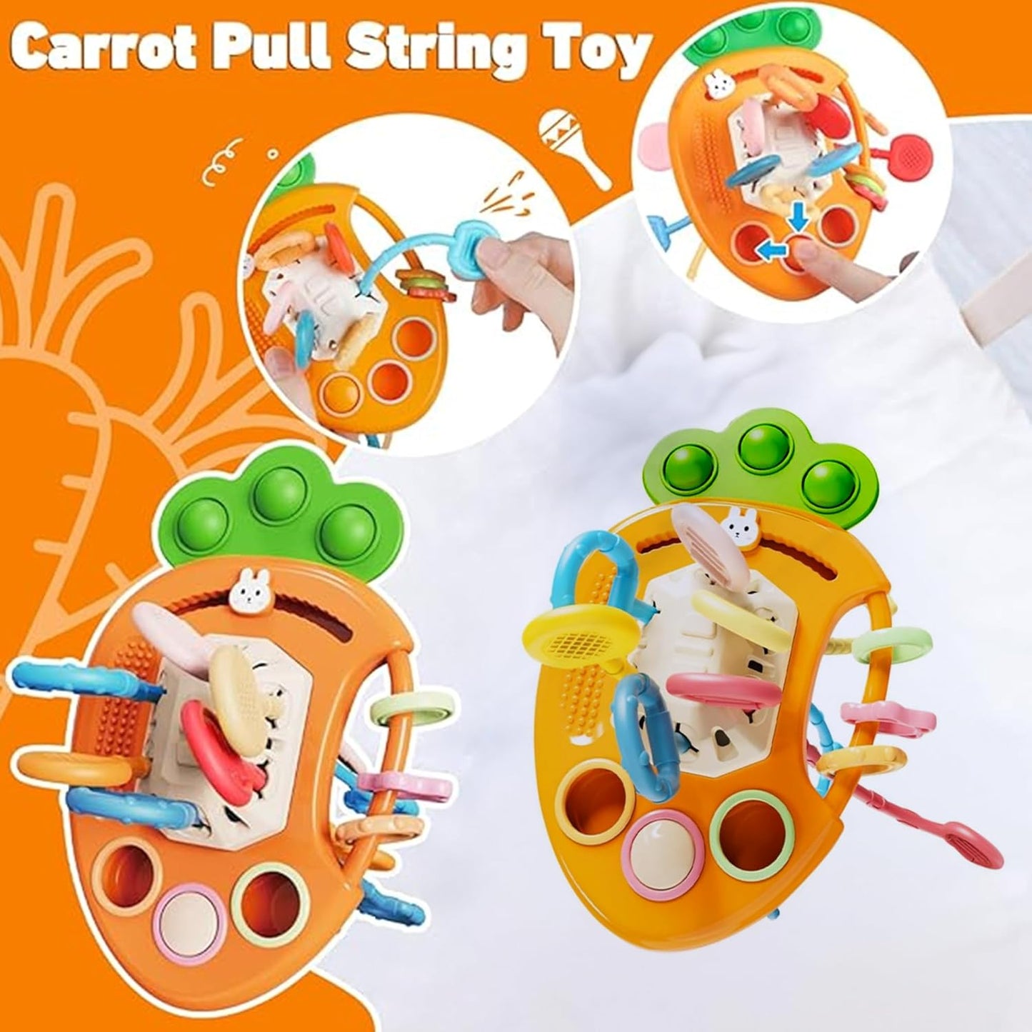 Kidology Pull String Teething Toy for Babies 6+ Months | Sensory Teether & Fine Motor Skills Activity | Montessori Toys for Baby Girls & Boys | Travel-Friendly, Food-Grade Silicone for Toddlers | UFO