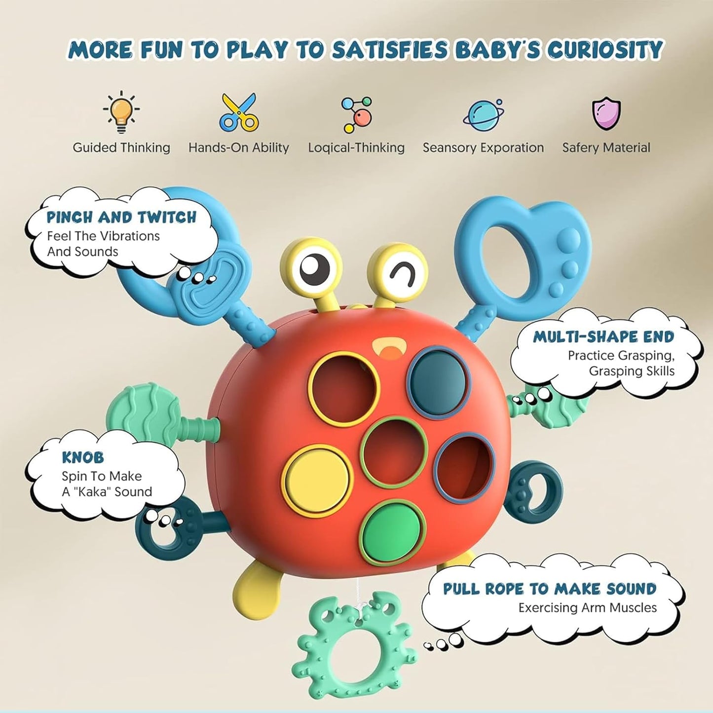 Kidology Pull String Teething Toy for Babies 6+ Months | Sensory Teether & Fine Motor Skills Activity | Montessori Toys for Baby Girls & Boys | Travel-Friendly, Food-Grade Silicone for Toddlers | UFO