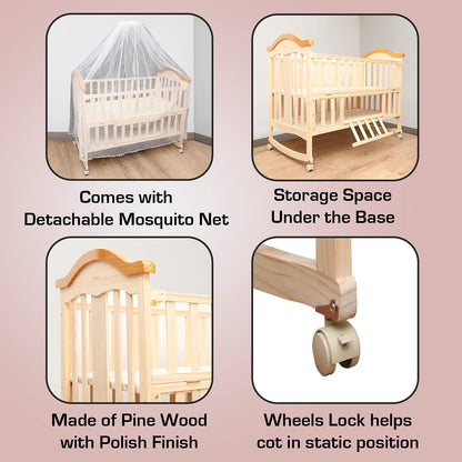 LuvLap C-50 Baby Wooden Cot with Mosquito Net, EN certified Baby Furniture suitable for new born to 12 month, without mattress (Cherry Red)