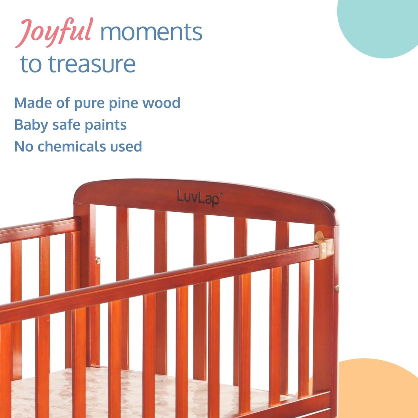 LuvLap C-50 Baby Wooden Cot with Mosquito Net, EN certified Baby Furniture suitable for new born to 12 month, without mattress (Cherry Red)