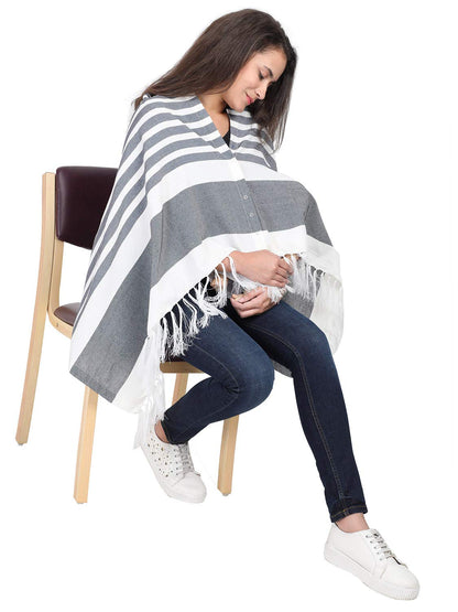 Lulamom Nursing Cover for Breastfeeding|Feeding Cover|for Women, Mother, Nursing Mom|Feeding Apron|Breathable Cotton Shawl Fabric|Shape Changing Poncho (Navy)-1,1 Count