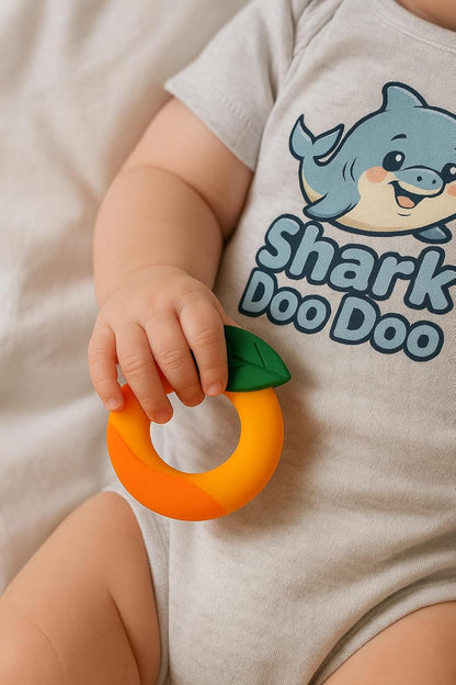 Shark Doo Doo® Teether Toy for 2+ Months Baby (Sun Teether) – BPA-Free Silicone Teether for Infants & Toddlers – Soft, Textured, Gum Soothing – Safe, One-Piece Mold for Teething Relief