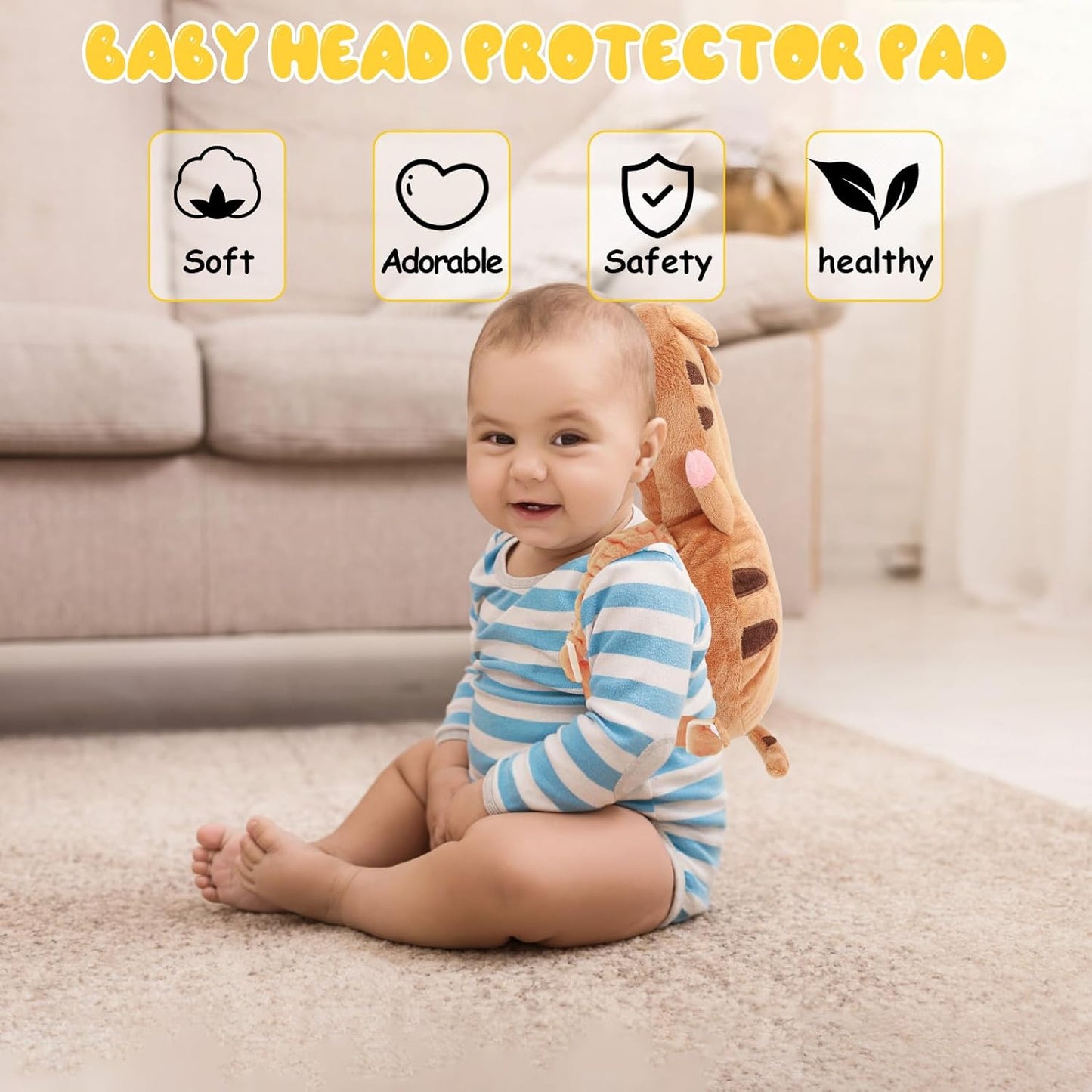 Baby Head Protection Backpack - Soft & Comfortable, Cute Cartoon Design, Pink Butterfly