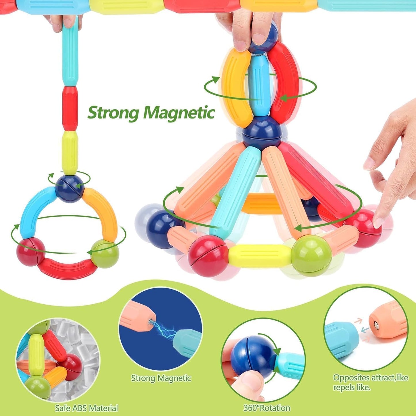 TOYTASTIC Learning Boys Girls Toys Age 4-5,Magnetic Game and Rods Set Educational Magnet Stick and Ball Game,Kids Toys for 3+ Yers