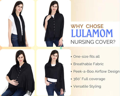 Lulamom Nursing Cover for Breastfeeding|Feeding Cover|for Women, Mother, Nursing Mom|Feeding Apron|Breathable Cotton Shawl Fabric|Shape Changing Poncho (Navy)-1,1 Count