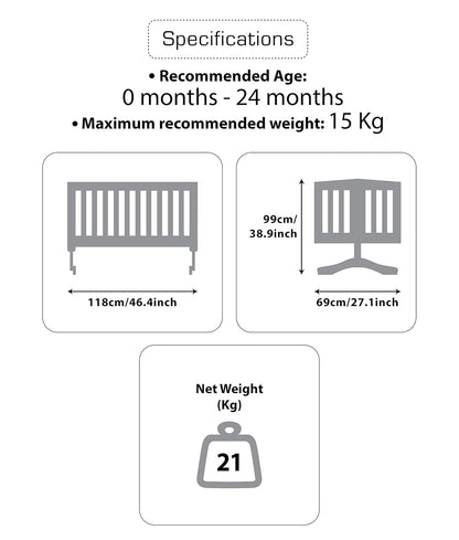 LuvLap C-50 Baby Wooden Cot with Mosquito Net, EN certified Baby Furniture suitable for new born to 12 month, without mattress (Cherry Red)