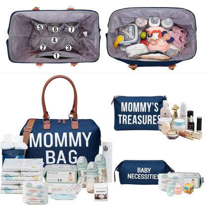 Dravina Diaper Bag for Moms, 5-Piece Set with Changing Pad, Pacifier Holder, 2 Storage Pouches & Luggage Sleeve, Stylish Maternity Backpack for Travel, Baby Essentials Organizer