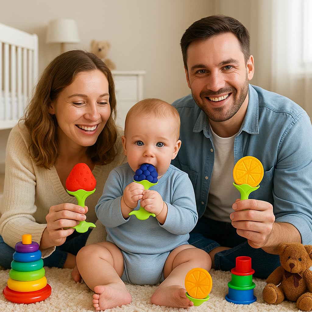 Shark Doo Doo® Teether Toy for 2+ Months Baby (Sun Teether) – BPA-Free Silicone Teether for Infants & Toddlers – Soft, Textured, Gum Soothing – Safe, One-Piece Mold for Teething Relief