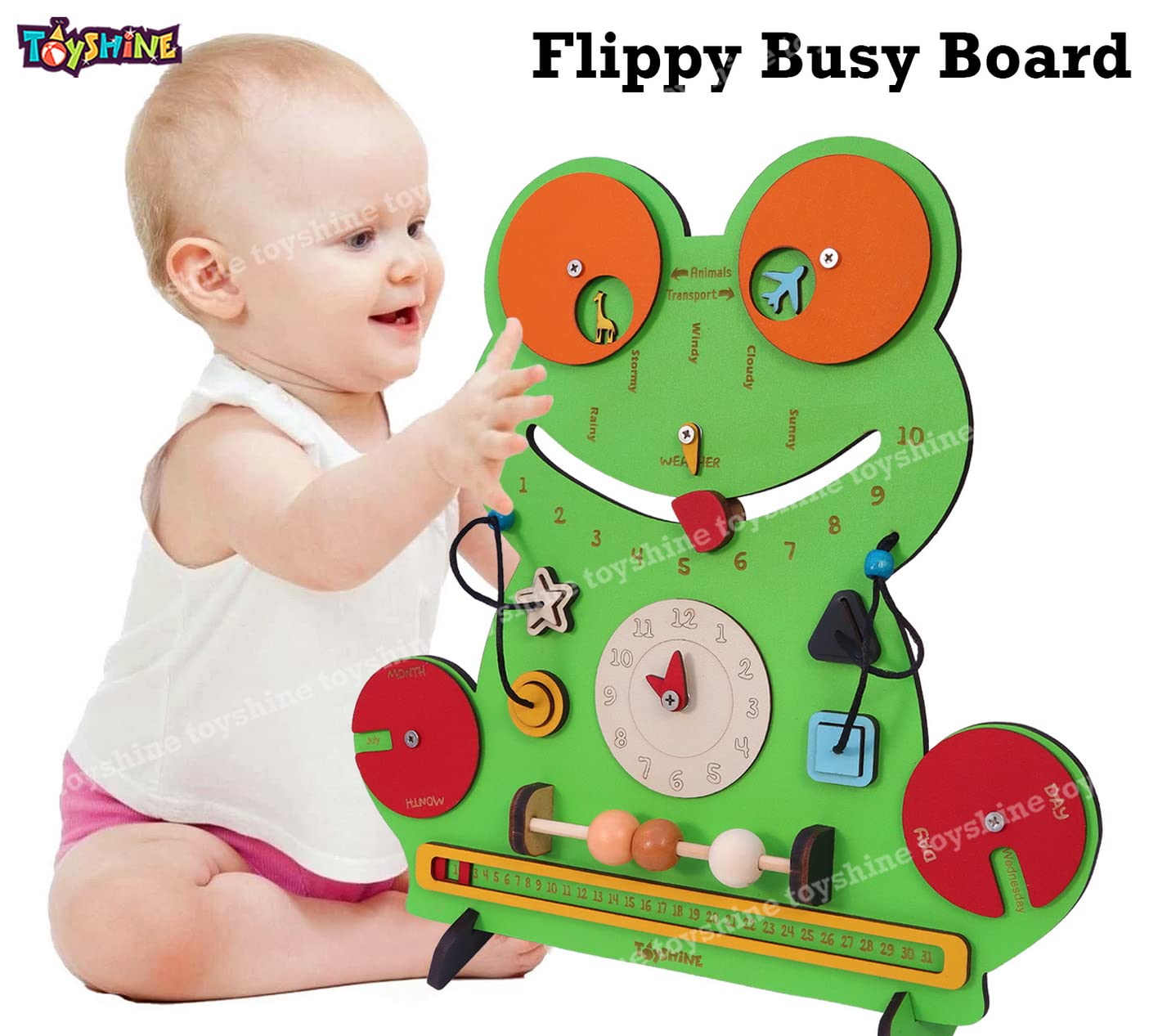 Toyshine Wooden The Flippy Busy Board with 10 Busy Activities | Big Size Montessori Gifts Toys for Toddlers Boys & Girls 2 3 4 5 Year Old Preschool Basic Skills Learning