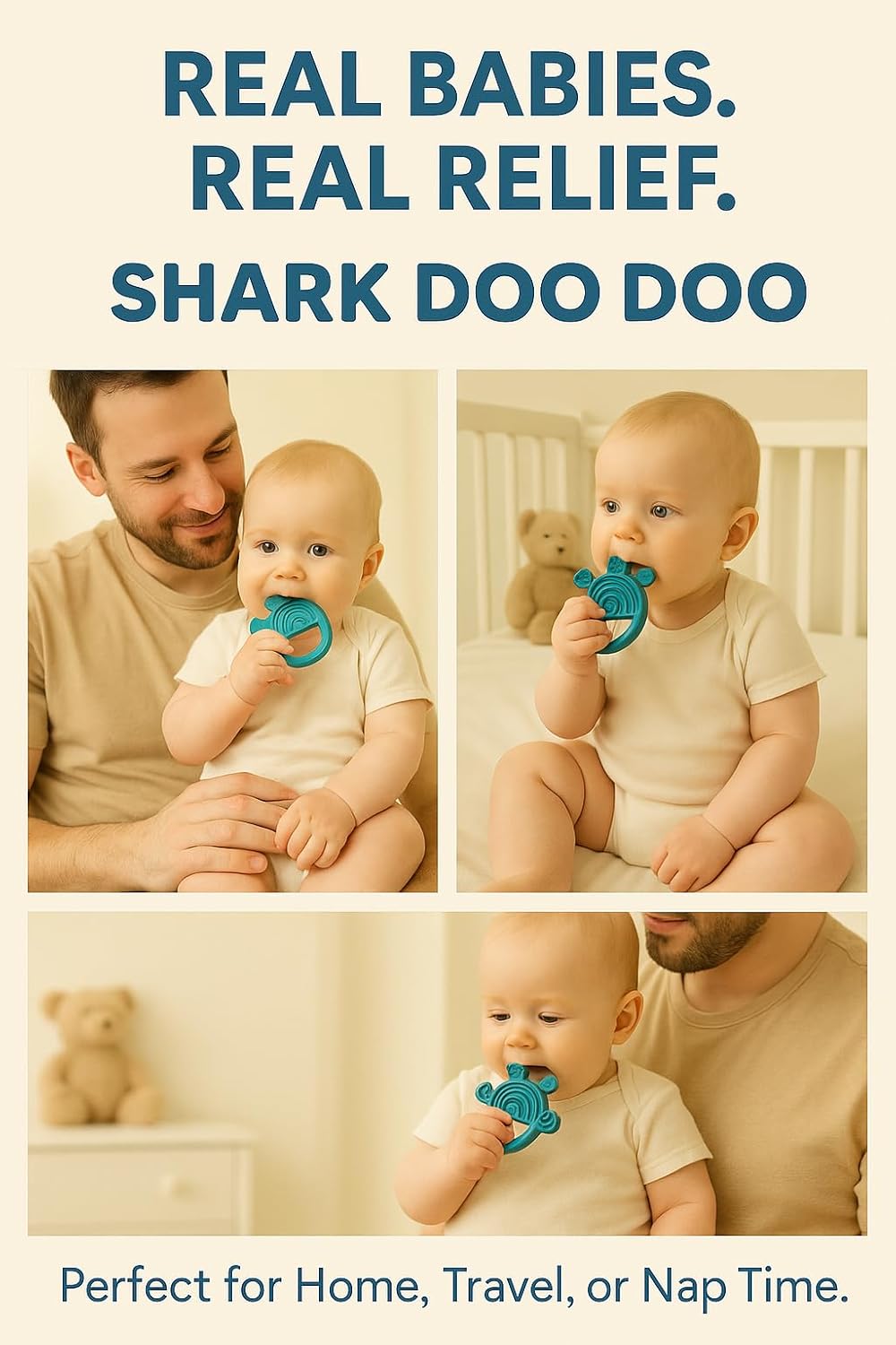 Shark Doo Doo® Teether Toy for 2+ Months Baby (Sun Teether) – BPA-Free Silicone Teether for Infants & Toddlers – Soft, Textured, Gum Soothing – Safe, One-Piece Mold for Teething Relief
