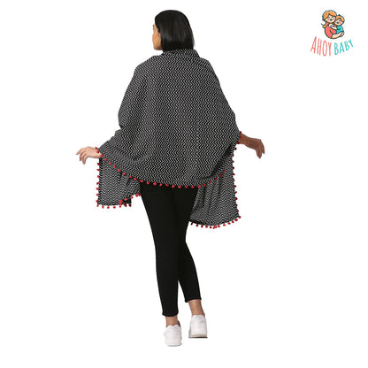 AHOY BABY Nursing Cover For Feeding Mom-Breastfeeding Mother Apron-3 In 1 Use As Shawl, Pure Cotton And Breathable-Pre & Post Pregnancy Essentials,1 Count,Black