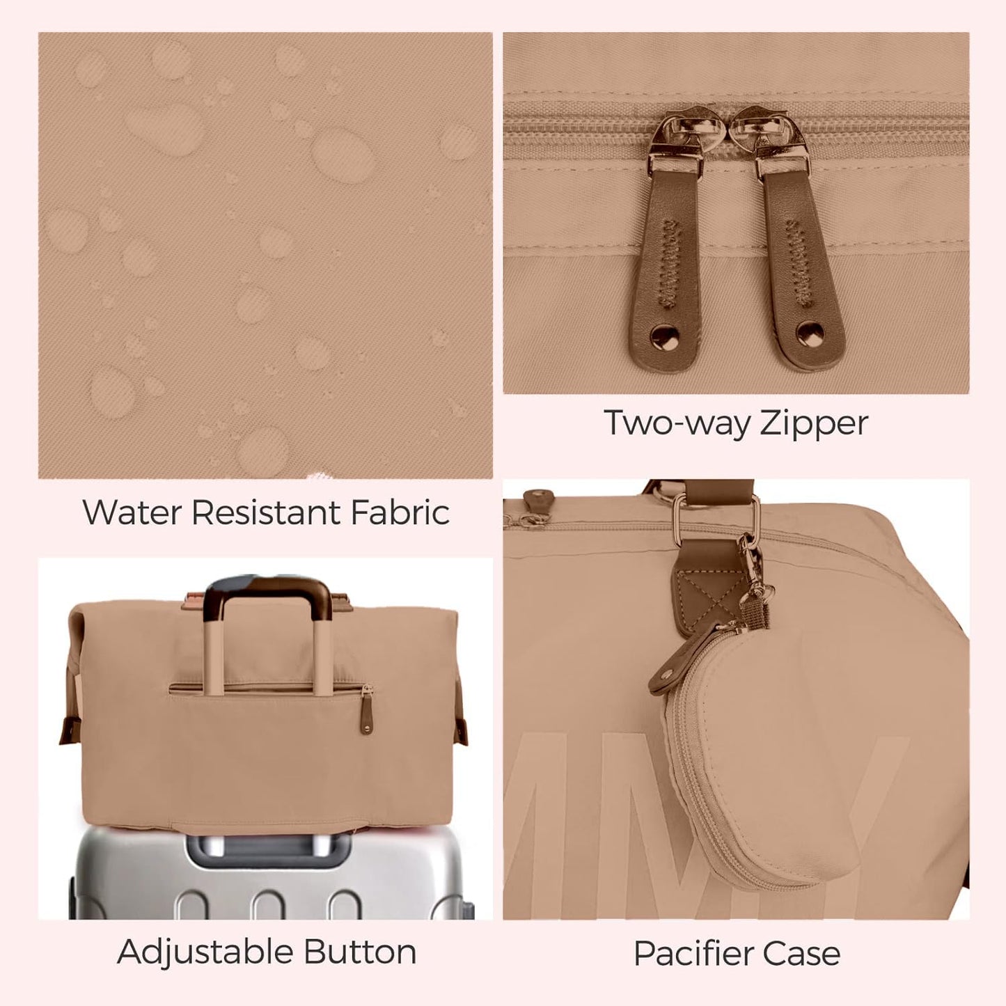 Dravina Diaper Bag for Moms, 5-Piece Set with Changing Pad, Pacifier Holder, 2 Storage Pouches & Luggage Sleeve, Stylish Maternity Backpack for Travel, Baby Essentials Organizer
