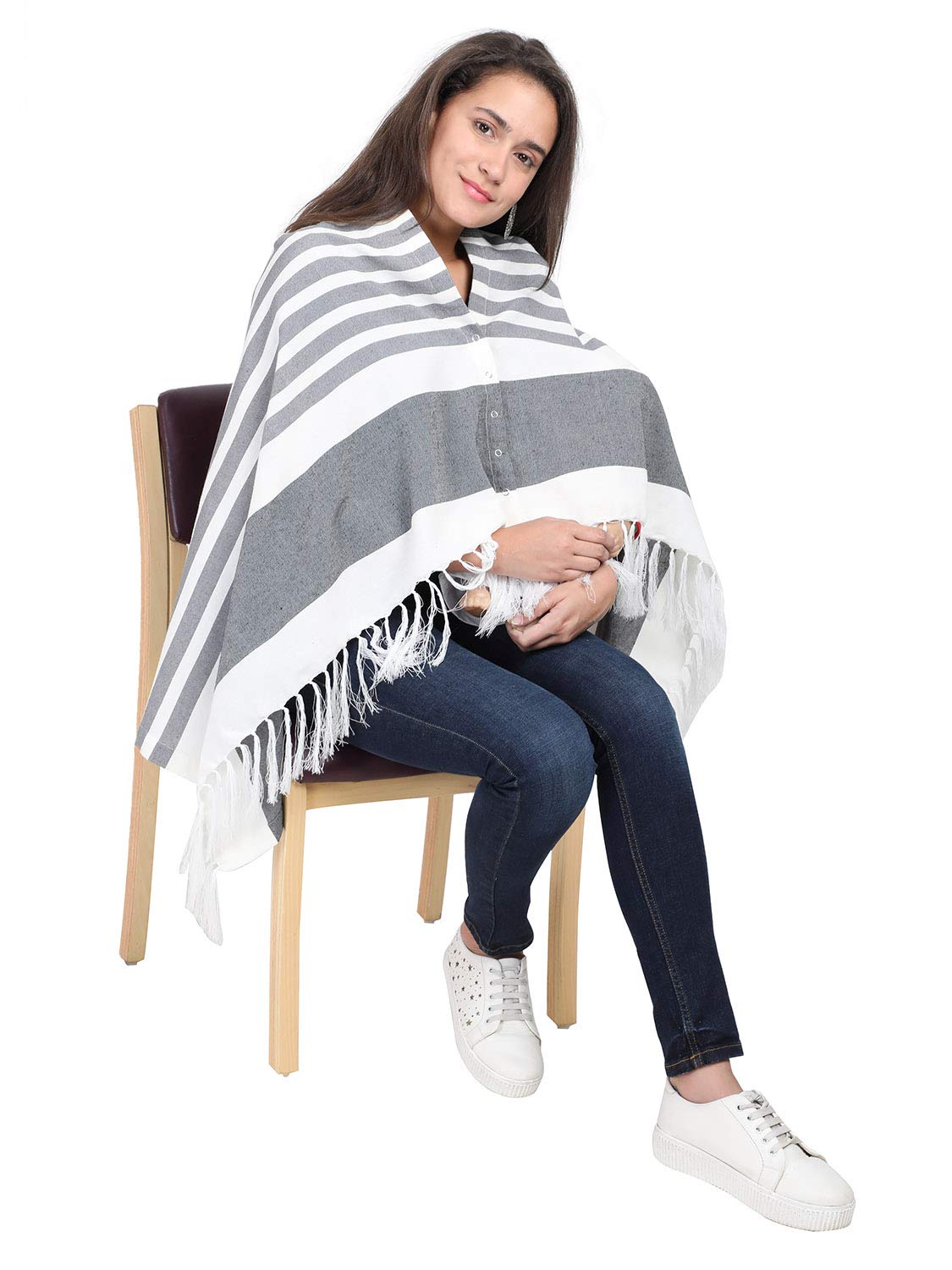 Lulamom Nursing Cover for Breastfeeding|Feeding Cover|for Women, Mother, Nursing Mom|Feeding Apron|Breathable Cotton Shawl Fabric|Shape Changing Poncho (Navy)-1,1 Count