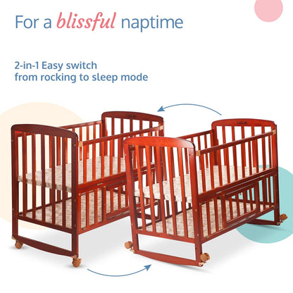 LuvLap C-50 Baby Wooden Cot with Mosquito Net, EN certified Baby Furniture suitable for new born to 12 month, without mattress (Cherry Red)