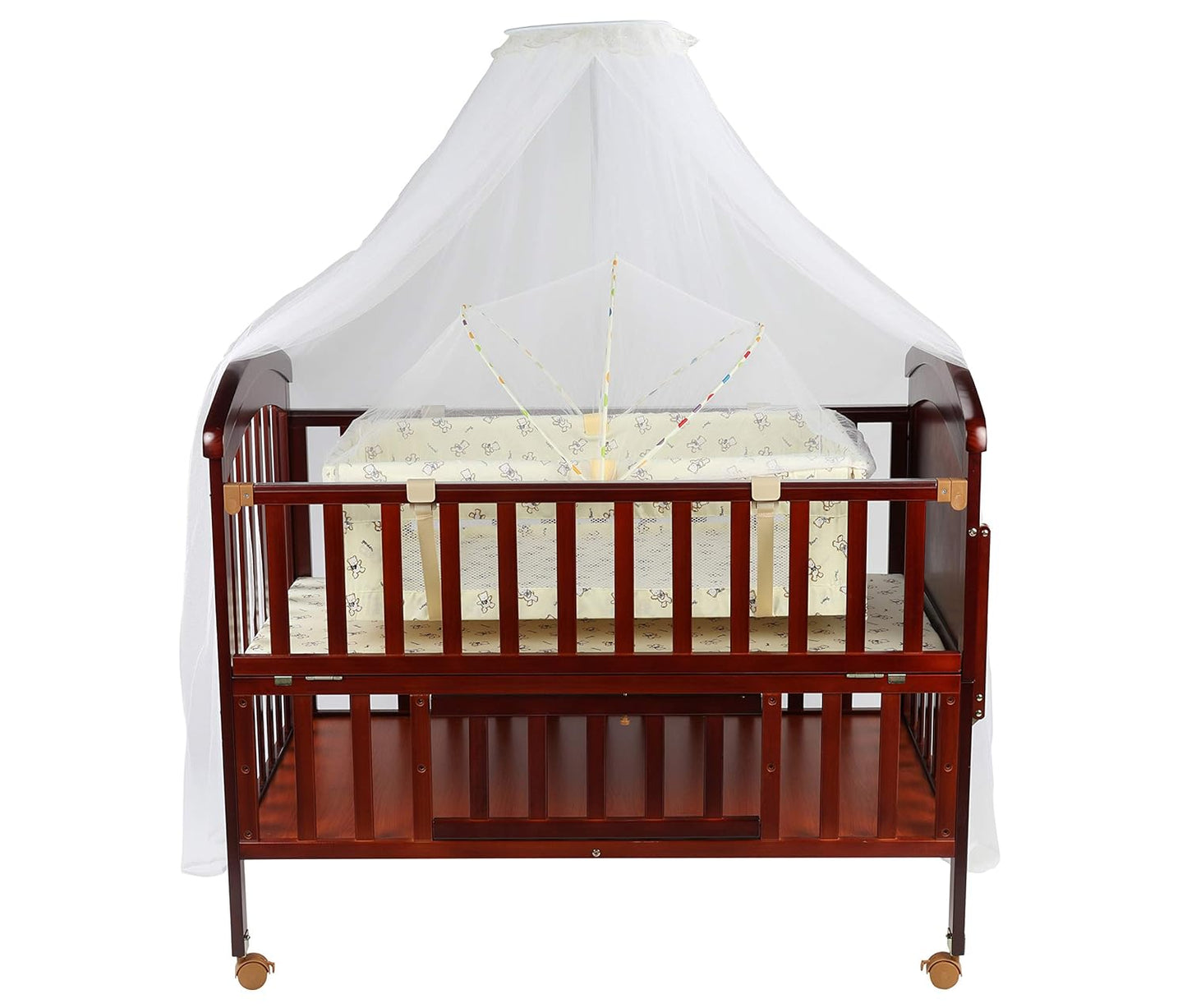 LuvLap C-50 Baby Wooden Cot with Mosquito Net, EN certified Baby Furniture suitable for new born to 12 month, without mattress (Cherry Red)