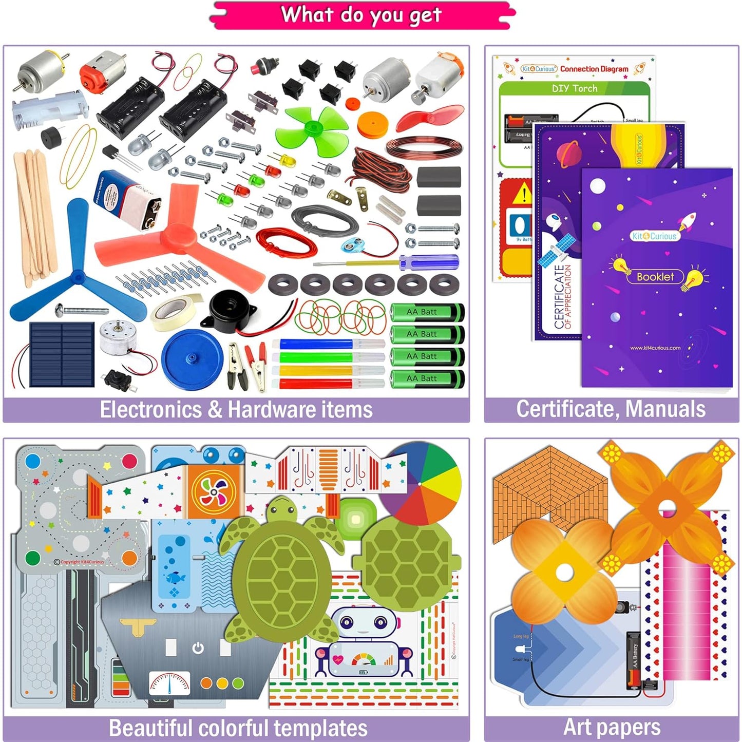Kit4Curious Super Kit 100 Items in a kit – Science & Fun Innovation Kit with Instruction Manual for 100 Projects