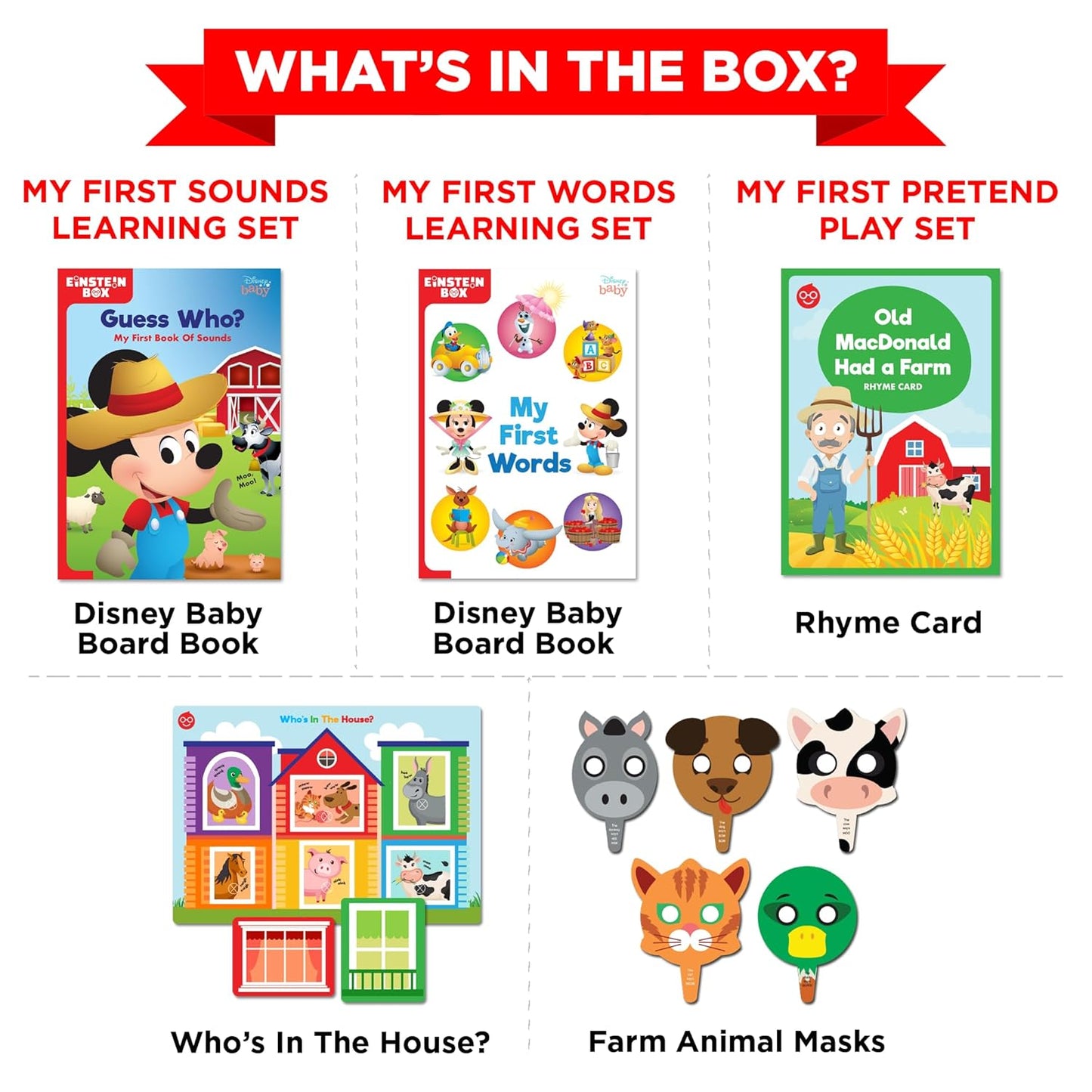EINSTEIN BOX for 1 Year Old Boys/Girls | Gift Toys & Board Books for Kids | Learning Kit & Educational Toys | Pretend Play Set of Animal Masks | Activity Book Included, Multicolor