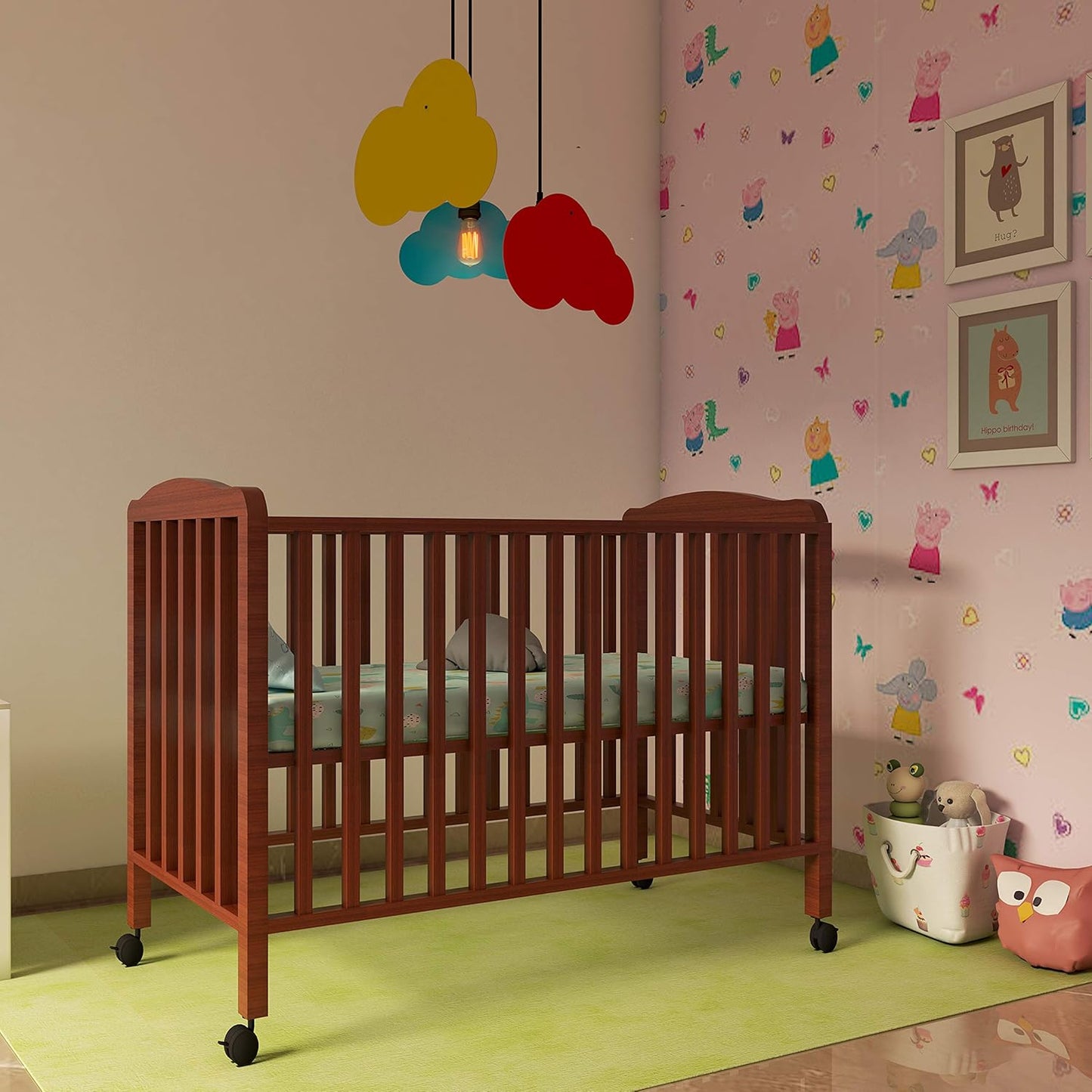 LuvLap C-50 Baby Wooden Cot with Mosquito Net, EN certified Baby Furniture suitable for new born to 12 month, without mattress (Cherry Red)
