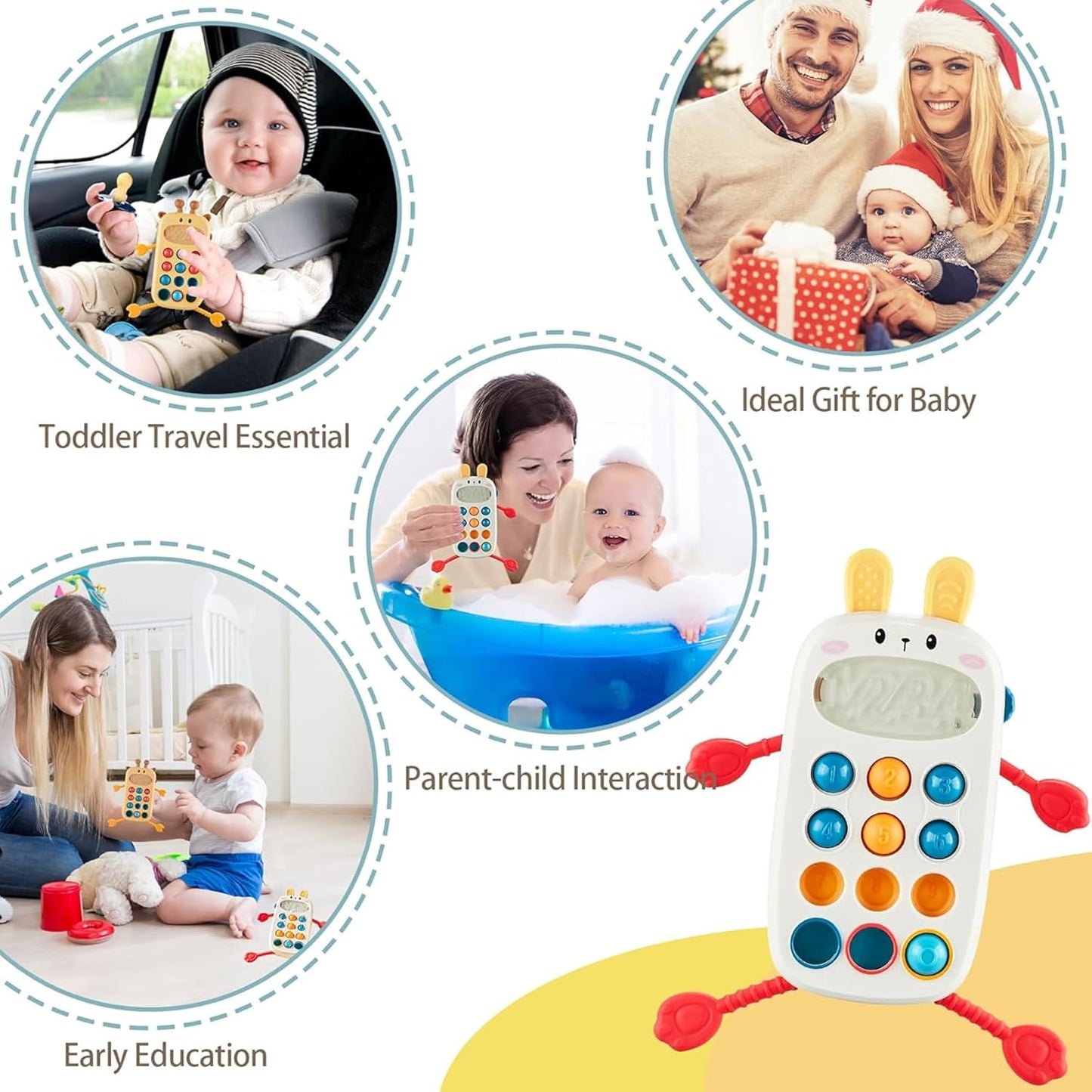 Kidology Pull String Teething Toy for Babies 6+ Months | Sensory Teether & Fine Motor Skills Activity | Montessori Toys for Baby Girls & Boys | Travel-Friendly, Food-Grade Silicone for Toddlers | UFO